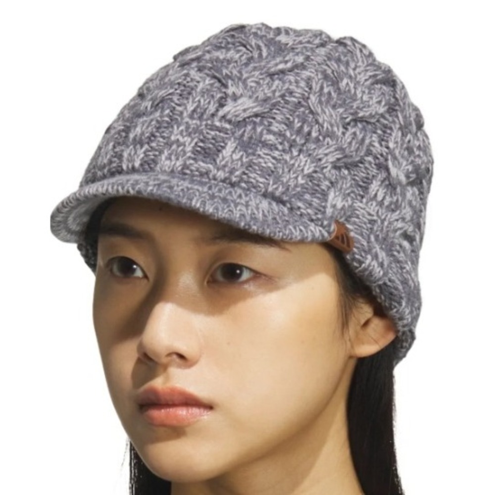 Adidas Gray Cable Knit Brimmer Beanie Hat Fleece Lined Winter Indie Y2K Warm